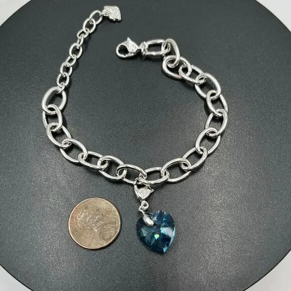 Swarovski‎ Signed Heart Bracelet Birthstone Blue Aquamarine Heart Something Blue